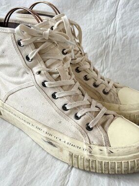 All Saints sneakers high top cream canvas lace up shoes Ghost Dana EU 43 US 10